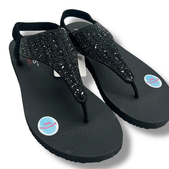 NEW Skechers Meditation Glamour Muse Sandals Size 9 Black Embellished Rhinestone - Picture 9 of 11